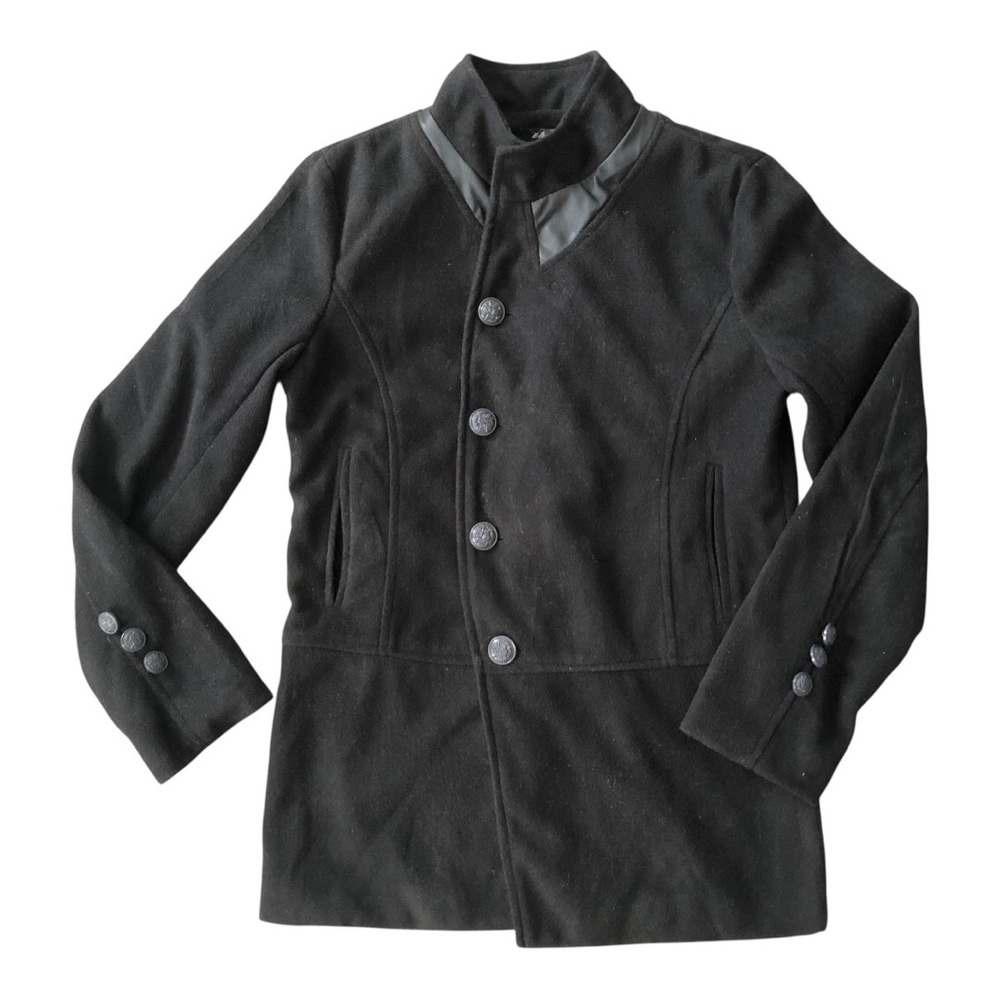 Zhelin Black Pea Coat with Stand-Up Collar